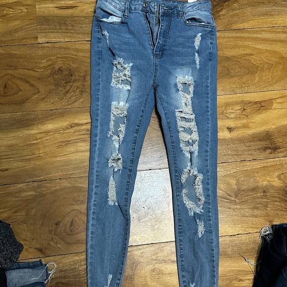 SHEIN Light Blue Distressed Skinny Jeans - Picture 1 of 2